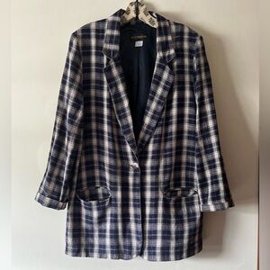 SOLD ❤️ Vintage REQUIREMENTS Navy Plaid Linen Blazer Jacket